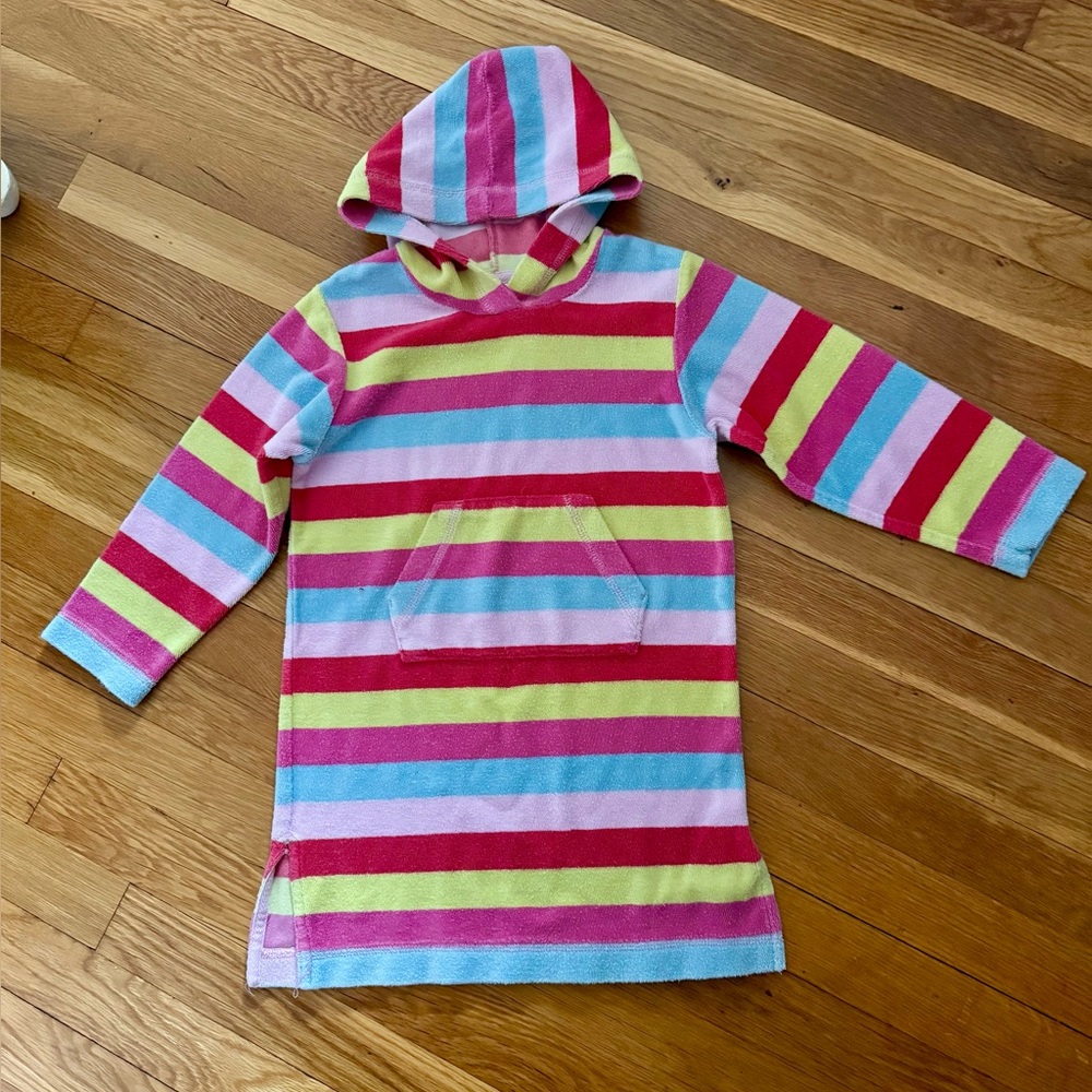 Mini Boden Girls’ 3-4Y Multi-Stripe Hooded Terry Coverup